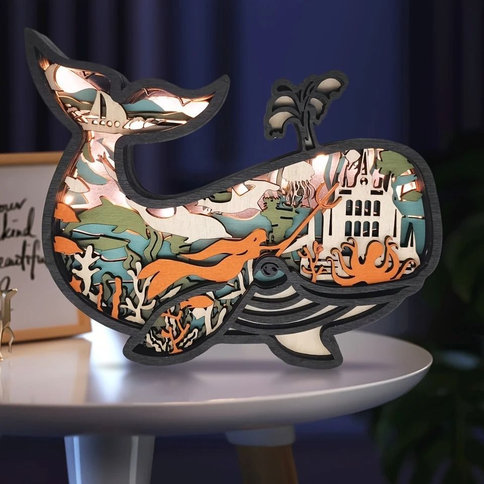 3D木製クジラ彫刻 多層彫刻 置物 ムードライト ナイトライト 3D木製クジラ彫刻 多層彫刻 置物 ムードライト ナイトライト