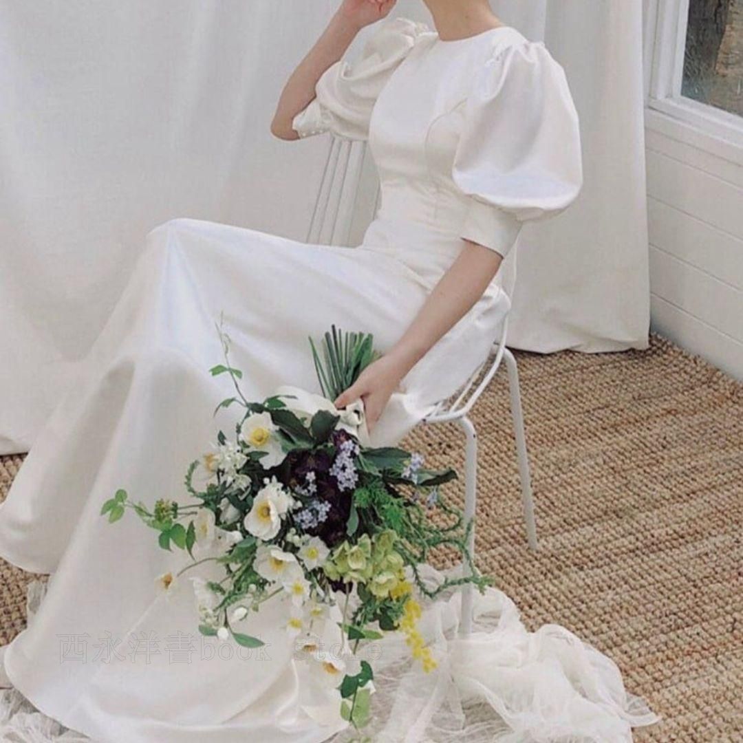 【ウェディングドレス】ウェディング　背中見せ　前撮り 結婚式 韓国　ホワイト ウェディングドレス】ウェディング 背中見せ 前撮り 結婚式 韓国