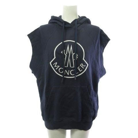 モンクレール MONCLER Logo Printed Sleeveless Hoodie ノースリーブ パーカー フーディ プリント ネイビー XXS I10938G00027