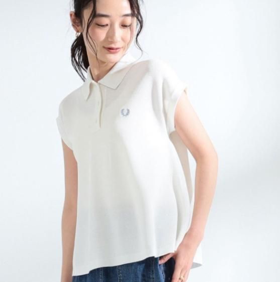フレッドペリー ポロシャツ ノースリーブ UK10 胸元ロゴ刺繍 ホワイト
