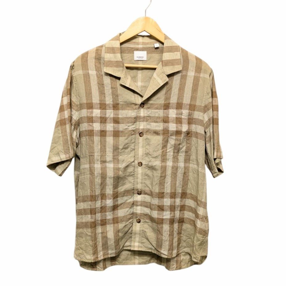 BURBERRY Burberry RAYMOND SHIRT バーバリー ロンドン 半袖リネンシャツ チェック 8050343 ブラウン系 サイズ S