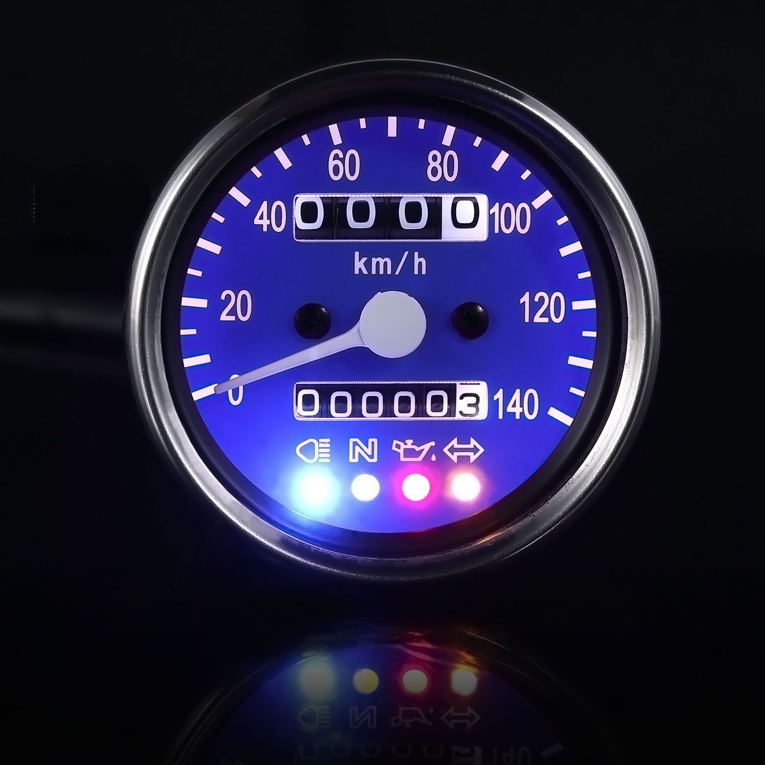 バイク用 機械式 LED ミニ スピードメーター 140km/h 60mm バイク用 機械式 LED ミニ スピードメーター 140km/h 60mm