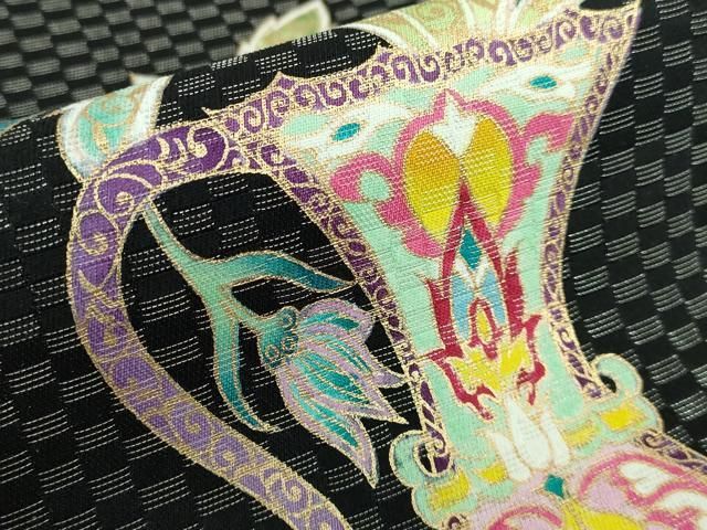 平和屋本店□極上 SALAMU サラム 藤井勝比琥 両面 太鼓柄袋帯 花瓶更紗