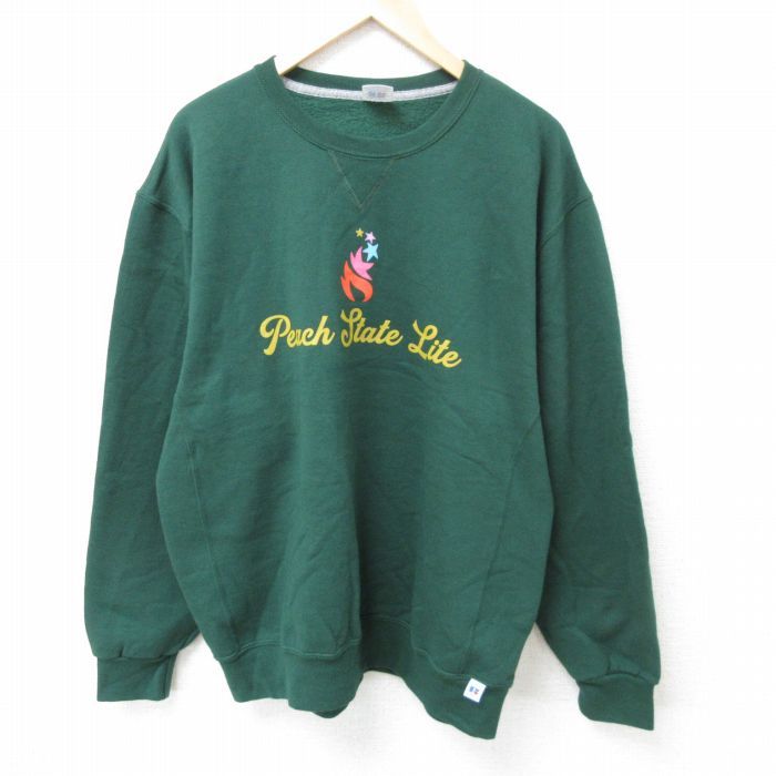 XL/古着 ラッセル 長袖 スウェット メンズ 00s ピーチステート 大きいサイズ クルーネック 緑 グリーン 25jan15 中古 スエット トレーナー 