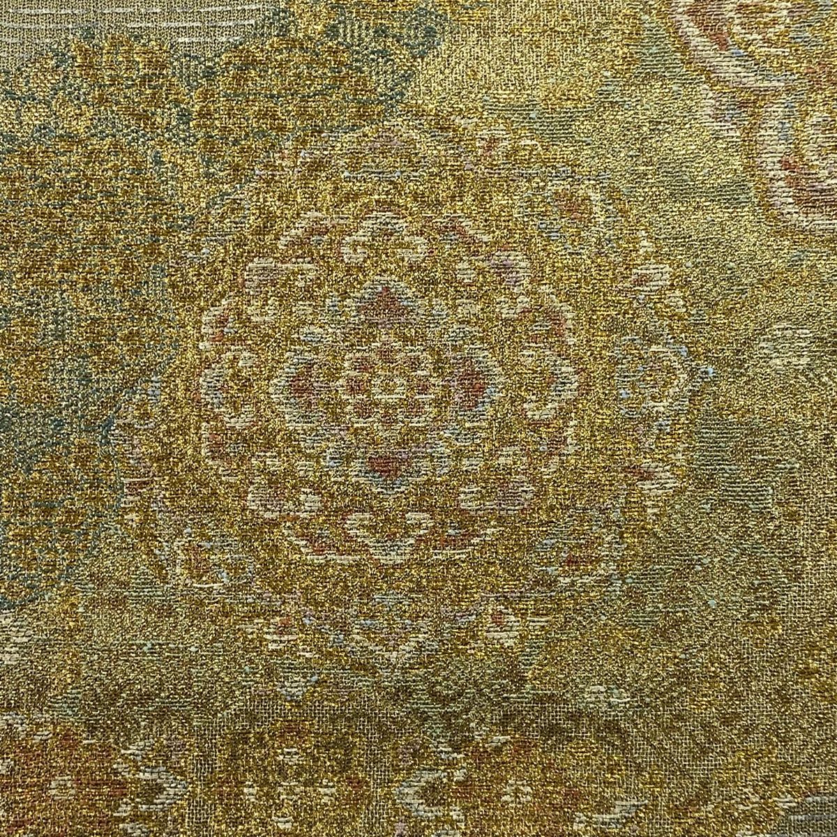 袋帯 秀品 証紙 華文 菱 金糸 箔 金色 六通 正絹