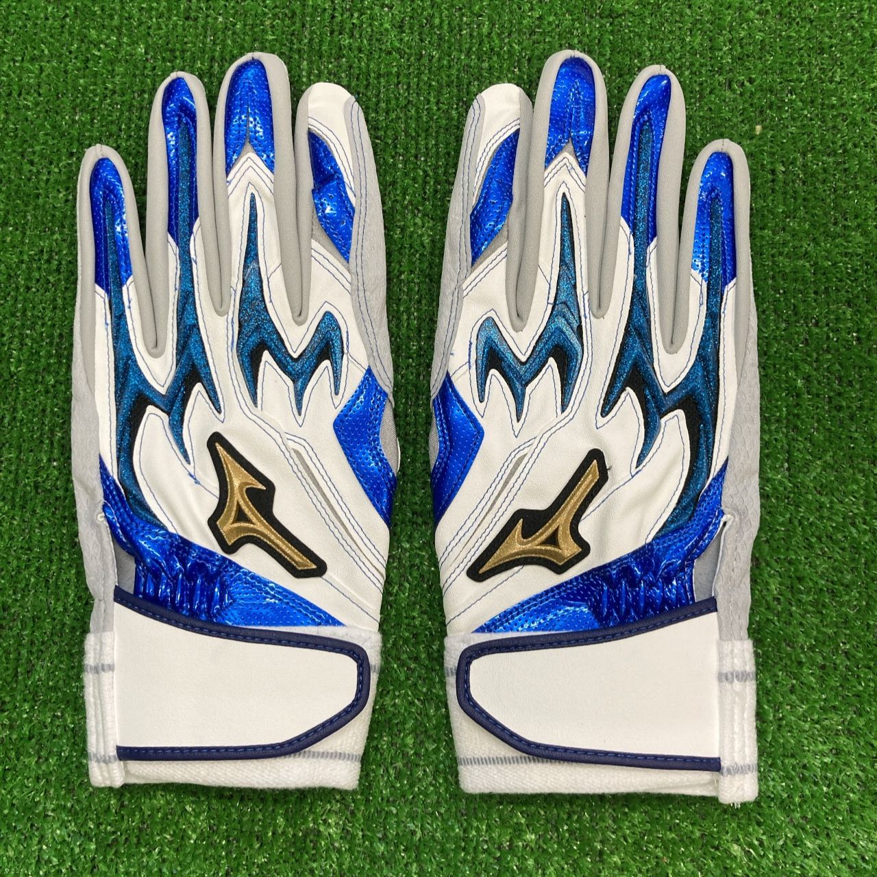品 ミズノプロ バッティング手袋 両手 ホワイト×ブルー