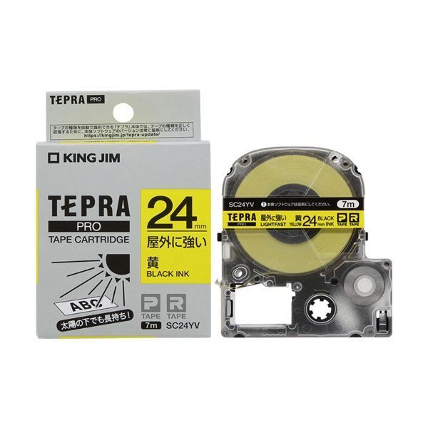 （まとめ）キングジム テプラ PRO テープカートリッジ 屋外に強いラベル 24mm 黄/黒文字 SC24YV 1個 