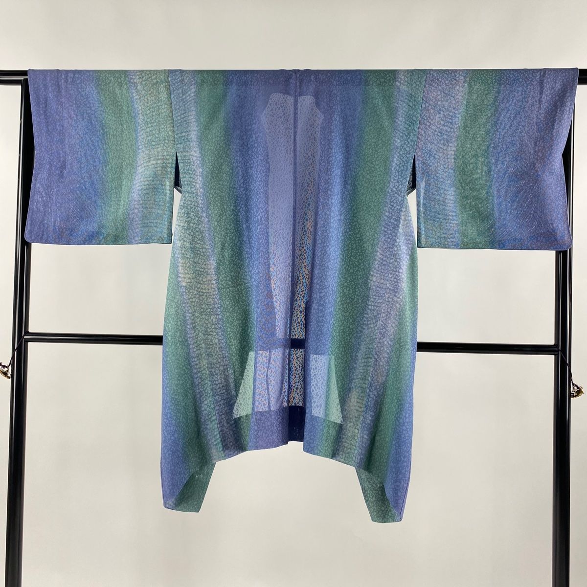 道中着 身丈96cm 裄丈65.5cm M 和装コート 着物衿 幾何学模様 染め分け 青紫 正絹