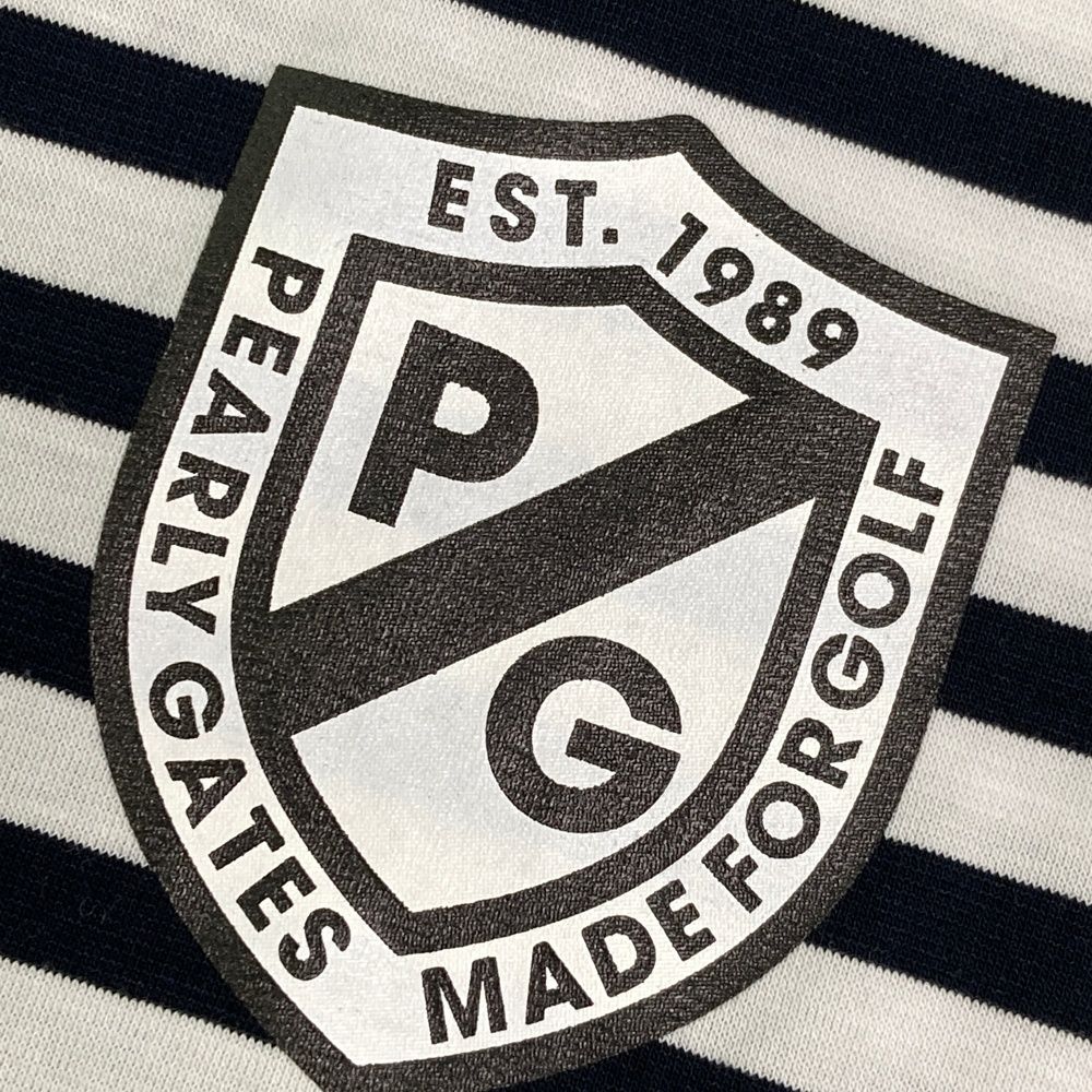 サイズ：7 PEARLY GATES パーリーゲイツ 2022年 ハイネック 半袖Tシャツ ボーダー柄 ネイビー系 [240101480012] ゴルフウェア メンズ ストスト サイズ：7 PEARLY GATES パーリーゲイツ 2022年 ハイネック 半袖