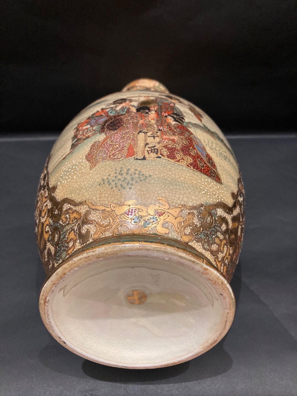 薩摩焼 武将図 花瓶 金彩 色絵 青粒 錦襴手 古美術 骨董 工芸 レア商品