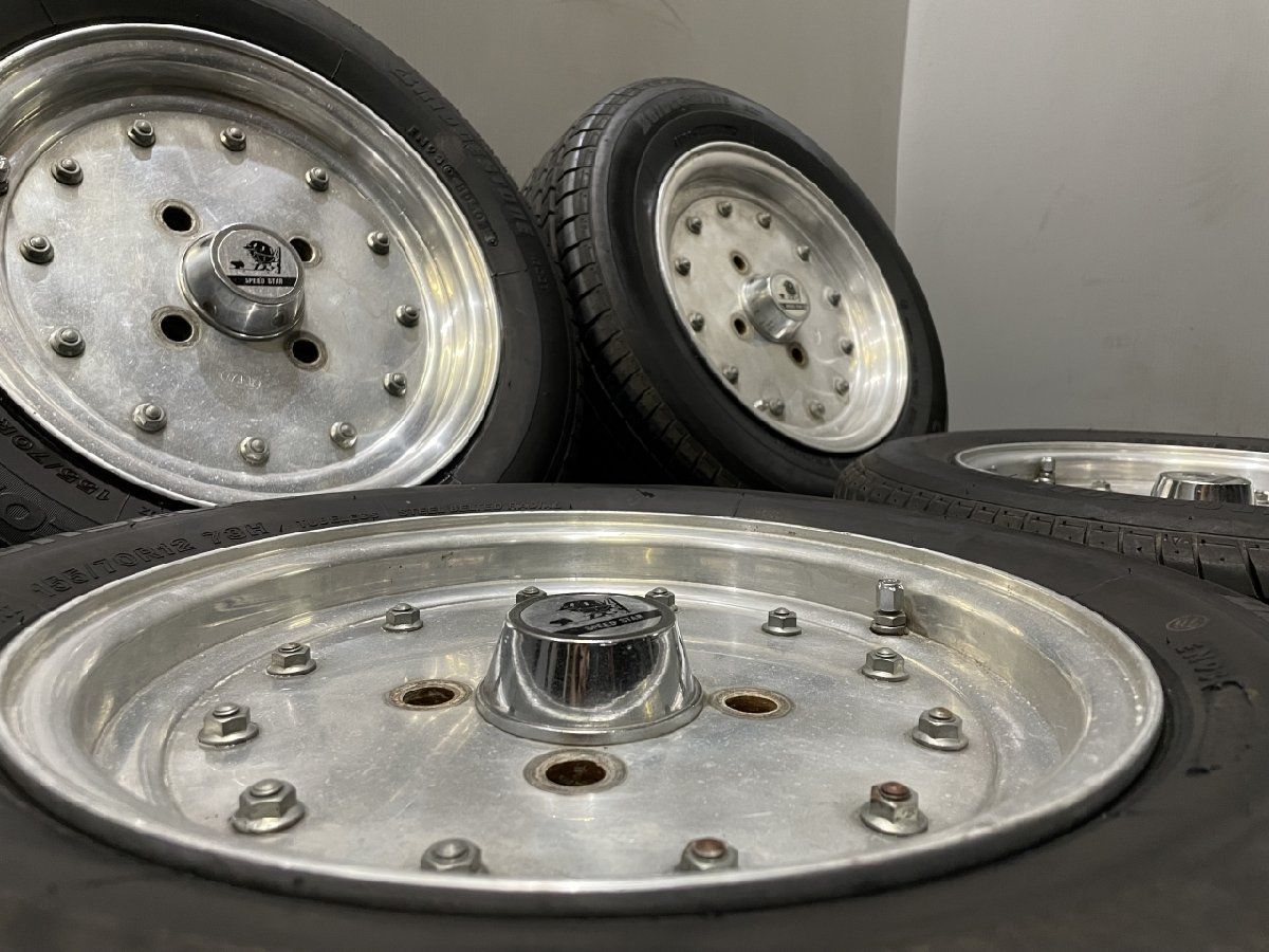 旧車ホイール【BS 155/70R12】夏タイヤ【スピードスター マーク1 12インチ 4.5J4HPCD110約+20】希少 当時物 旧ダイハツ等　(VTF840) 旧車ホイール【BS 155/70R12】夏タイヤ【スピードスター マーク1 12
