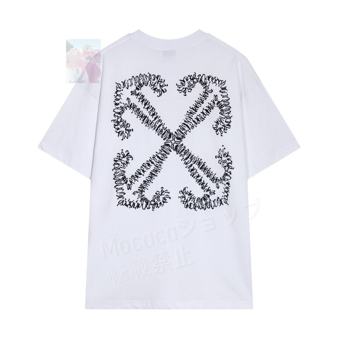 OFF White ストリートトレンド矢印 白 プリント半袖ゆったりクルーネックコットンTシャツ男女カップル同型