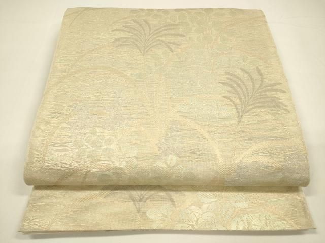 平和屋着物＊夏物 織物一筋名門 織悦 全通柄 本袋帯 草葉文 金銀糸 正絹 DAAY8162cm