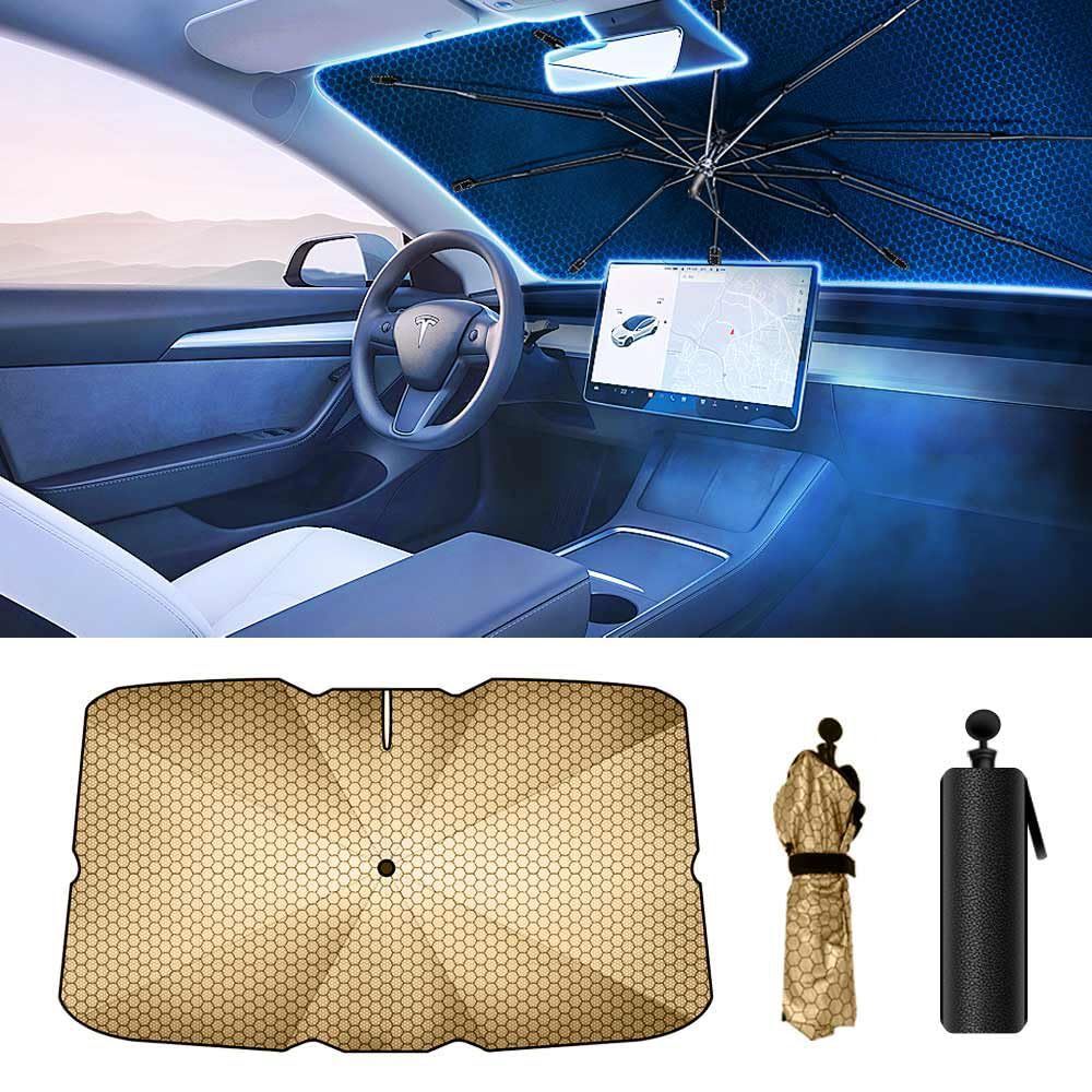 新品 車のフロントガラス用傘サンシェード リフレクター 熱と紫外線を車両に冷やす フロントウィンドウに適合する折りたたみ式車の傘カバー (ゴールデンハニカム)