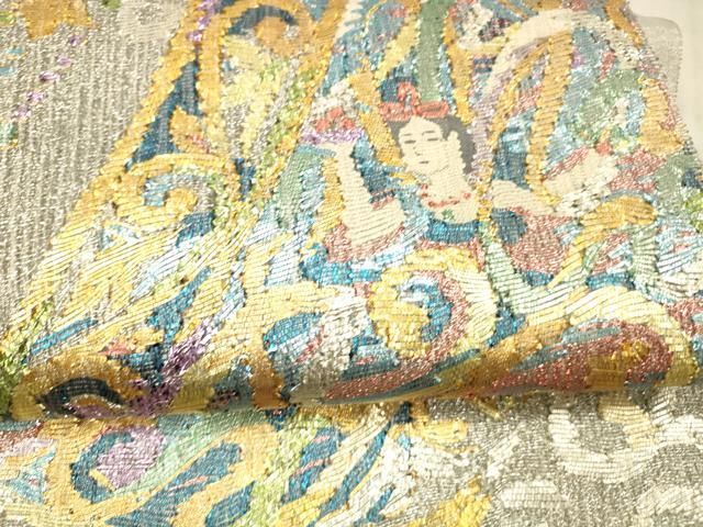 平和屋着物○九寸名古屋帯 刺繍 雪輪芝花文 金彩 正絹 逸品 DAAY8080cm