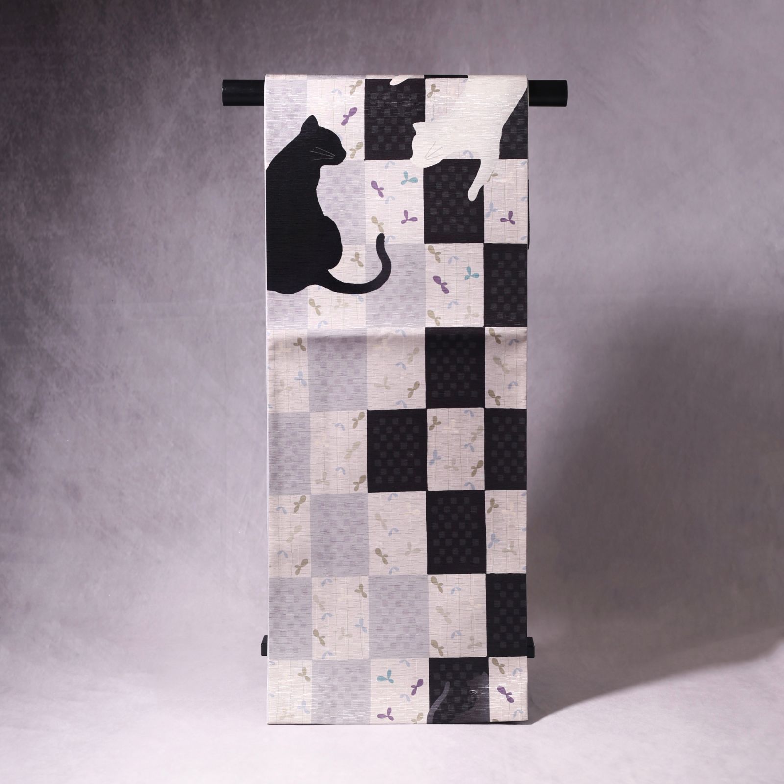 WAKKA 正絹 京袋帯 恋の行方 グレー お仕立て上がり 着物 帯 カジュアル 一重太鼓 OB-28