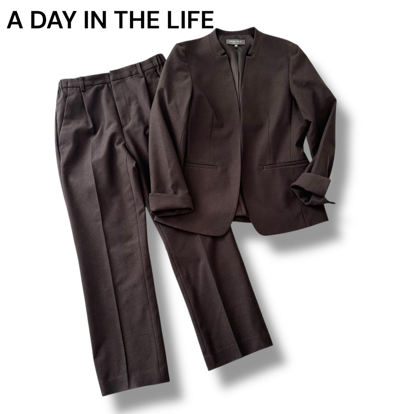 アデイインザライフ 24FW ヘリンボーン セットアップ ハンドウォッシャブル スーツ モカ 38 36