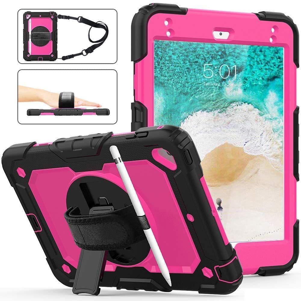 air 2 ケース 5世代 6世代 カバー 9 7 2017 2018 保護フィルム付き ペンホルダー ペン収納 Apple iPad Pencil収納 回転 耐衝撃 縦置き ハンドホルダー スタンド 丈夫 肩掛けーストラップ 現場 Herize 防