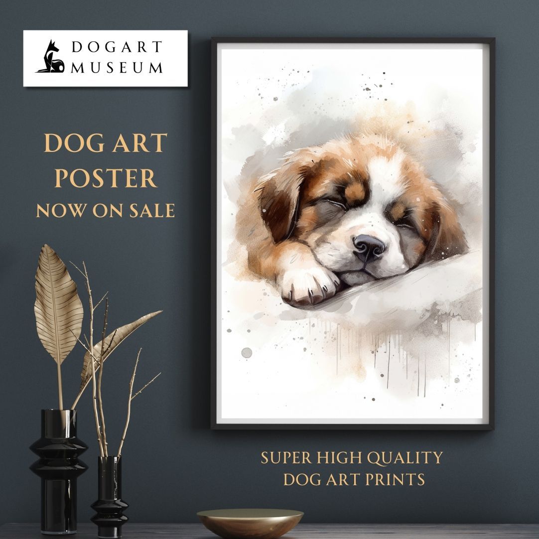 【夢心地 - セントバーナード犬の子犬 No.3】風水画 開運 アートポスター 犬の絵 犬の絵画 犬のイラスト