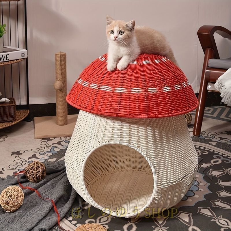 ペットベッド キノコ型 ユニーク おしゃれ かわいい 小型 猫 ベッド ペット ハウス 動物 アニマル 通気性 コンパクト ナチュラル