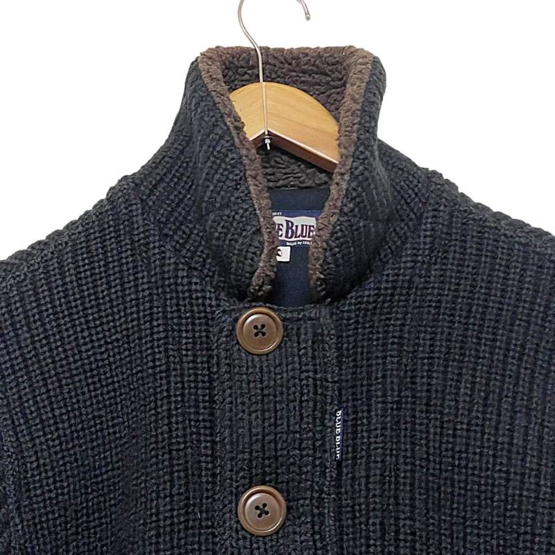 BLUE BLUE ブルーブルー 圧縮ニット デッキジャケット 1 S相当 ウール ボア襟 ネイビー 紺 TR2408