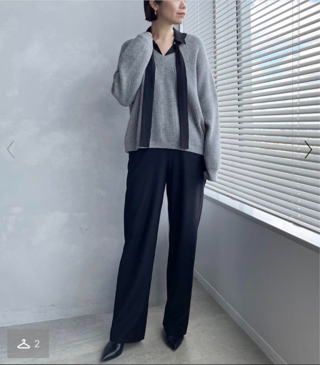 23AW セオリー Sleek Flannel ワイドパンツ ウール S 黒 DECORATOM_COM_BR