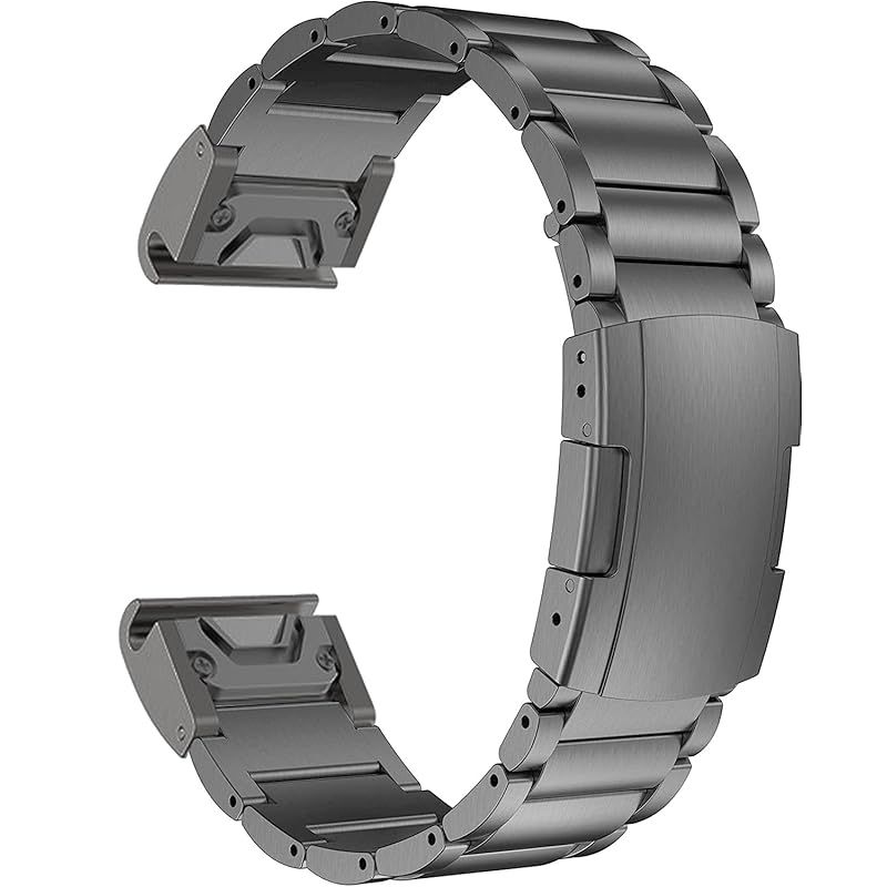 [MaKTech] チタンバンド ガーミン用 22mm クイックリリース メタルブレスレットストラップ トータスバックル付き Garmin Fenix 7/6 スマートウォッチ用 (グレー) 1