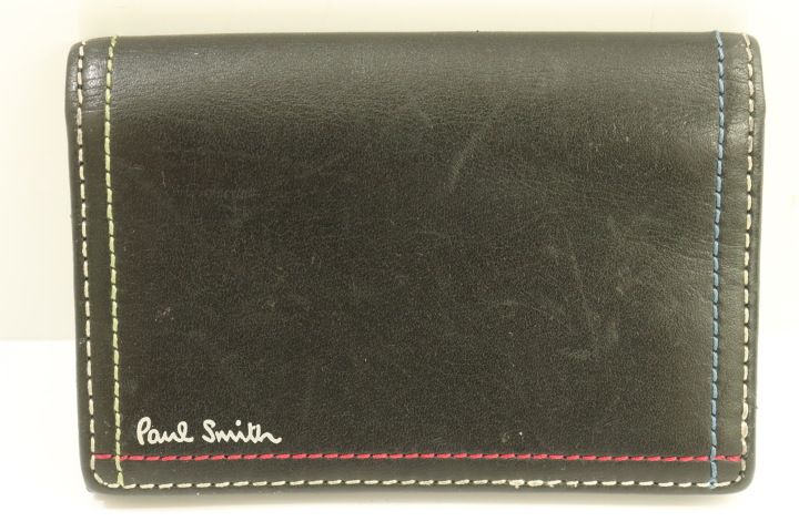 Paul Smith メンズカードケース -- ストライプステッチ 名刺入れ Paul Smith -- 黒 ブラック ロゴ