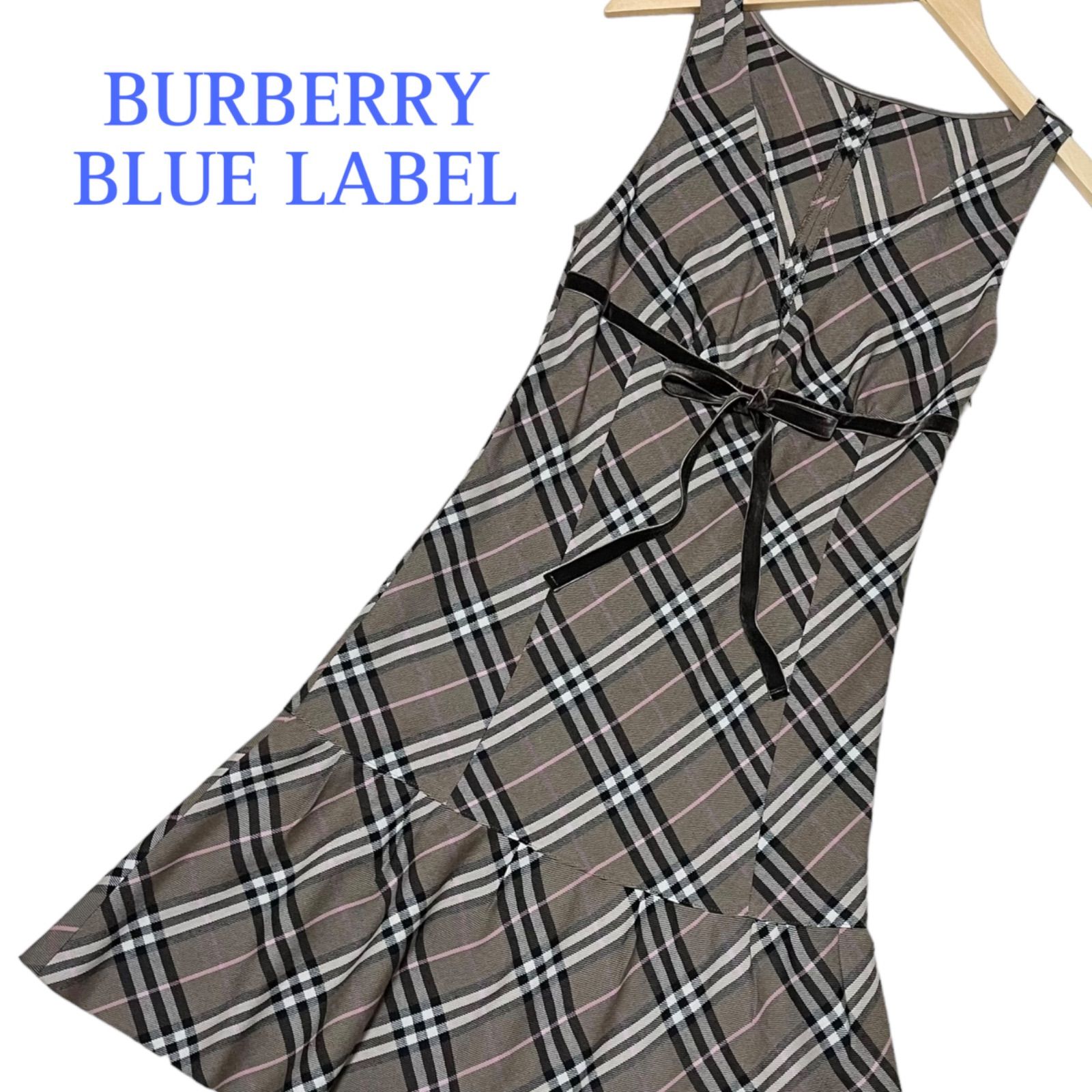 BURBERRY BLUE LABEL バーバリーブルーレーベル ノバチェック柄 ノースリーブワンピース Aライン インナー付き ベロアリボン 38  - メルカリ