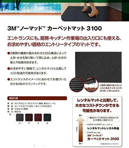 送料無料 】 90cm×150cm_レッド 3M 玄関マット 室内 業務用 赤