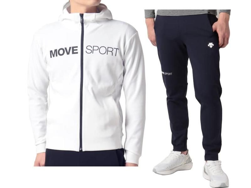 デサント Move Sport S.F.TECH フード付き ジャージジャケット パンツ上下セット DMMTJF11|DMMTJG11 2XO WHxNV ホワイトｘネイビー