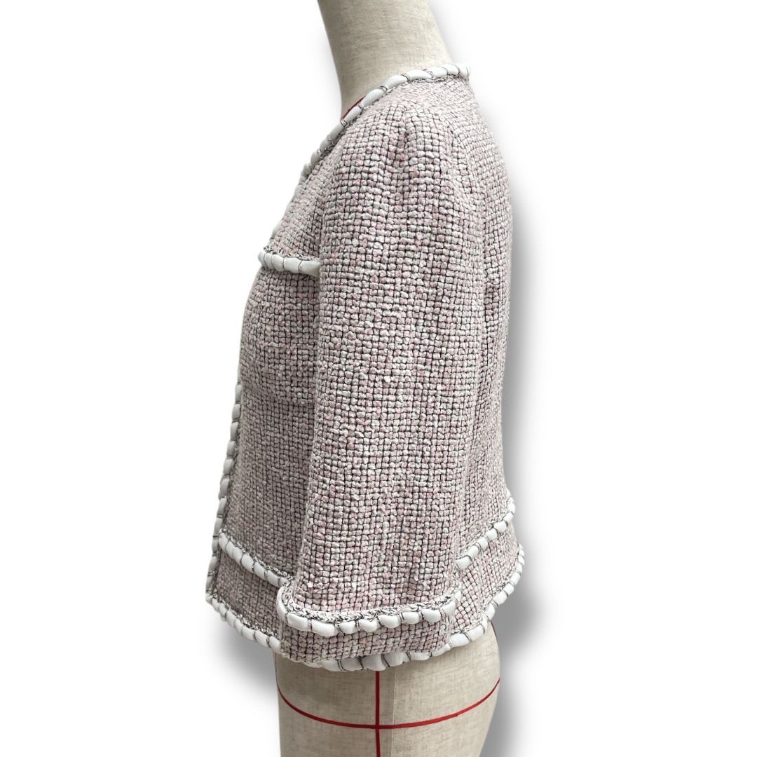 上品 Rene✕TISSUE ルネ ノーカラーツイードジャケット 36 白黒 2025年