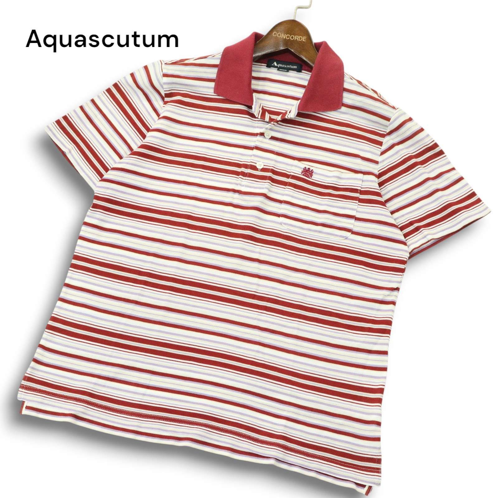 Aquascutum アクアスキュータム 春夏☆ ロゴ刺繍 半袖 ボーダー 