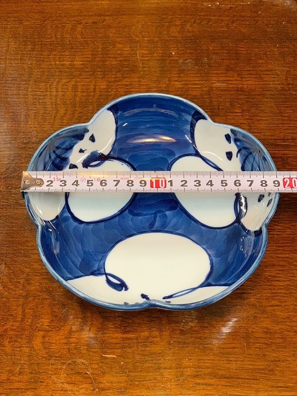 源右衛門窯 古染付梅絵 梅型 鉢 19cm 皿 花型 深皿 和食器