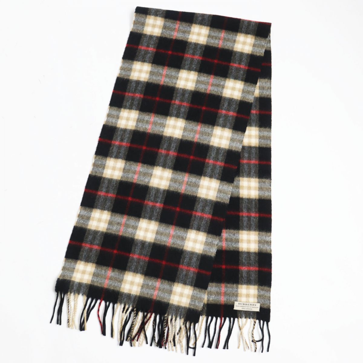 極美品○BURBERRY バーバリー カシミヤ100％ チェック柄 フリンジ