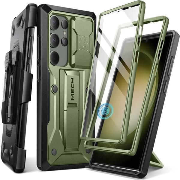 グリーン Tongate Samsung Galaxy S23 Ultraケース、【スライド式カメラカバー＆スクリーンプロテクター内蔵】【2つのフロントフレーム】ミリタリーグレードの衝撃吸収S23 Ultra用ケース、キックスタ