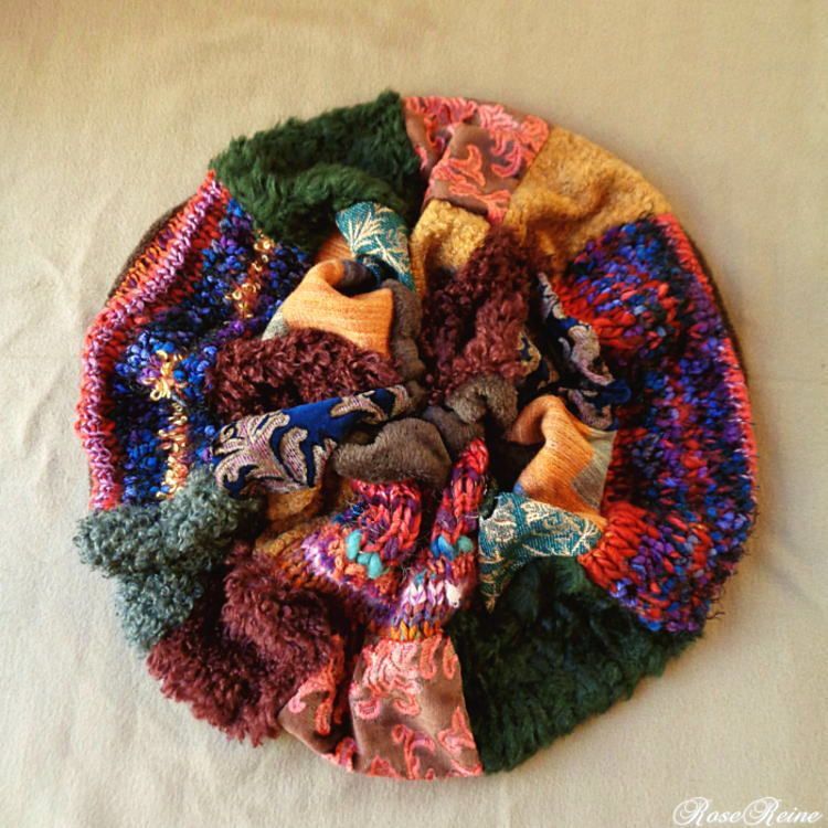 ラス1 絵画なパッチワーク テラコッタピンク ボリュームファースヌード 赤