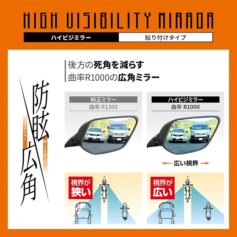 デイトナ(Daytona) ハイビジミラー バイク用 ミラー 貼り付けタイプ