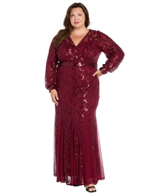 送料無料 アールアンドエムリチャーズ レディース ワンピース トップス Plus Size Surplice Sequined Gown Merlot