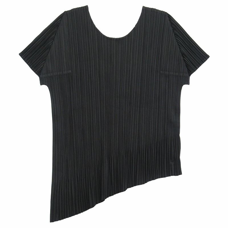 美品 15ss プリーツプリーズ PLEATS PLEASE イッセイミヤケ ISSEY MIYAKE プリーツ加工 半袖 カットソー Tシャツ  アシンメトリー 3 黒 ブラック レディース ◇12 - メルカリ