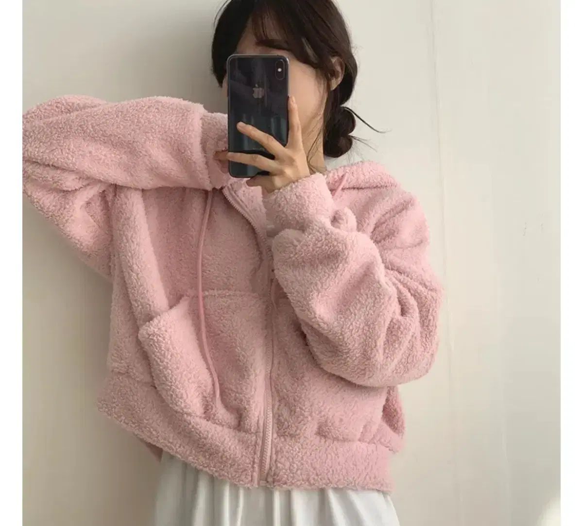 レディース ピンク ボアフリース ジップアップパーカー フード付き