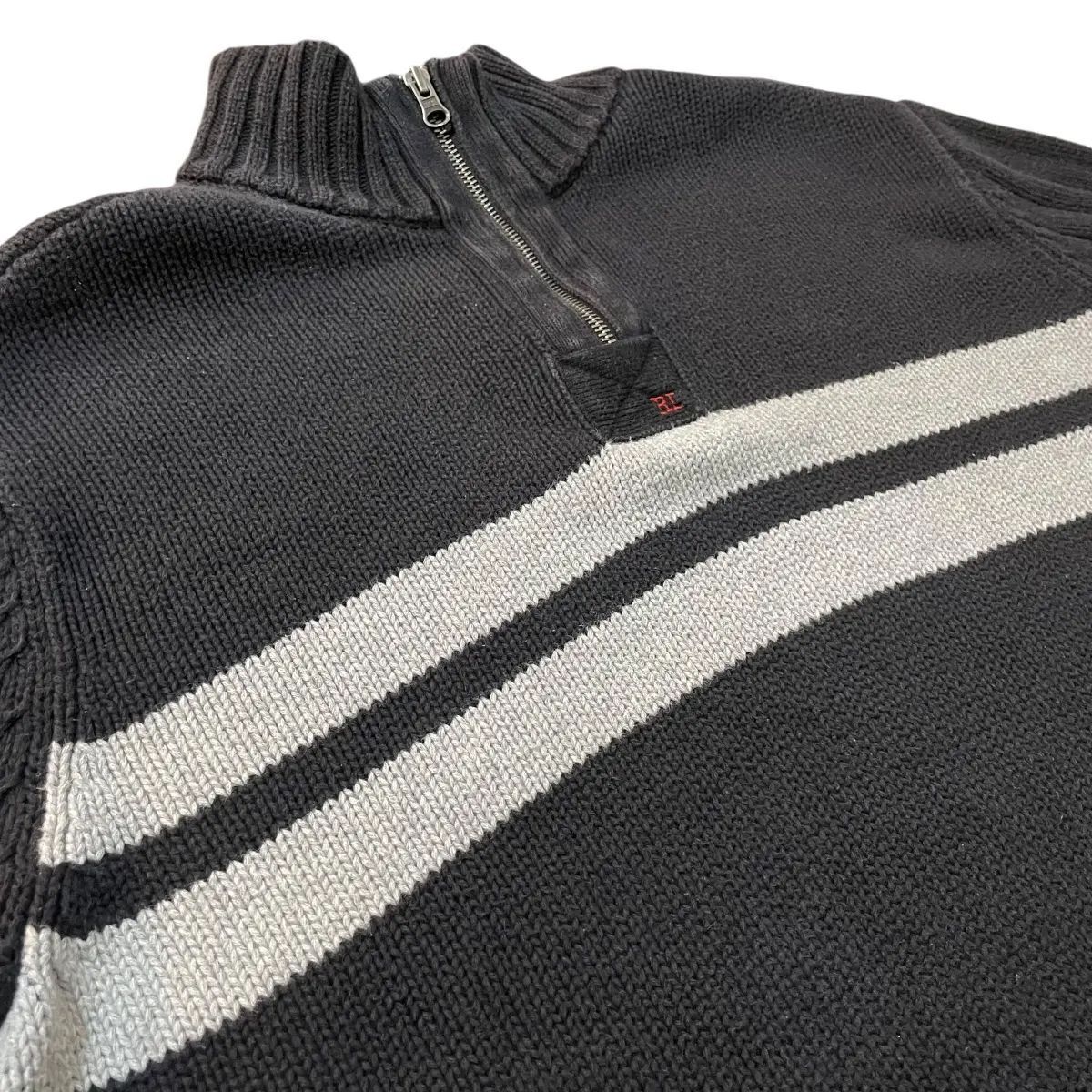 POLO JEANS ニット ハーフジップ コットン ボーダー 黒灰 L ポロジーンズ Half-Zip Cotton Knit ポロラルフローレン Polo Ralph Lauren ブラック 古着