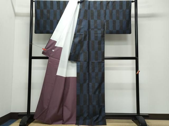 平和屋着物○本場大島紬 9マルキ 市松麻の葉文 正絹 逸品 CAAV6480vf