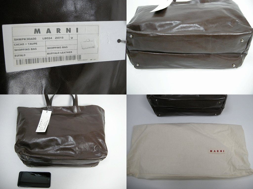 ■新品■マルニ MARNI バッファローレザー製トートバッグ ブラウン メンズ レディース