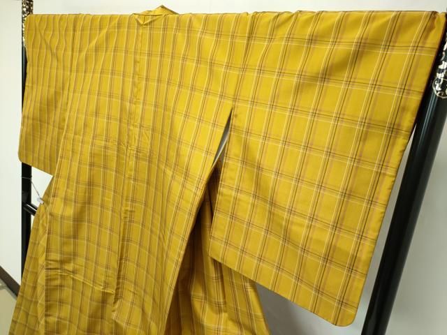 平和屋本店■極上　本場黄八丈　平織　紬　格子柄　三越扱い　逸品　CZAA2411s5 平和屋本店□極上 本場黄八丈 平織 紬 格子柄 三越扱い 逸品