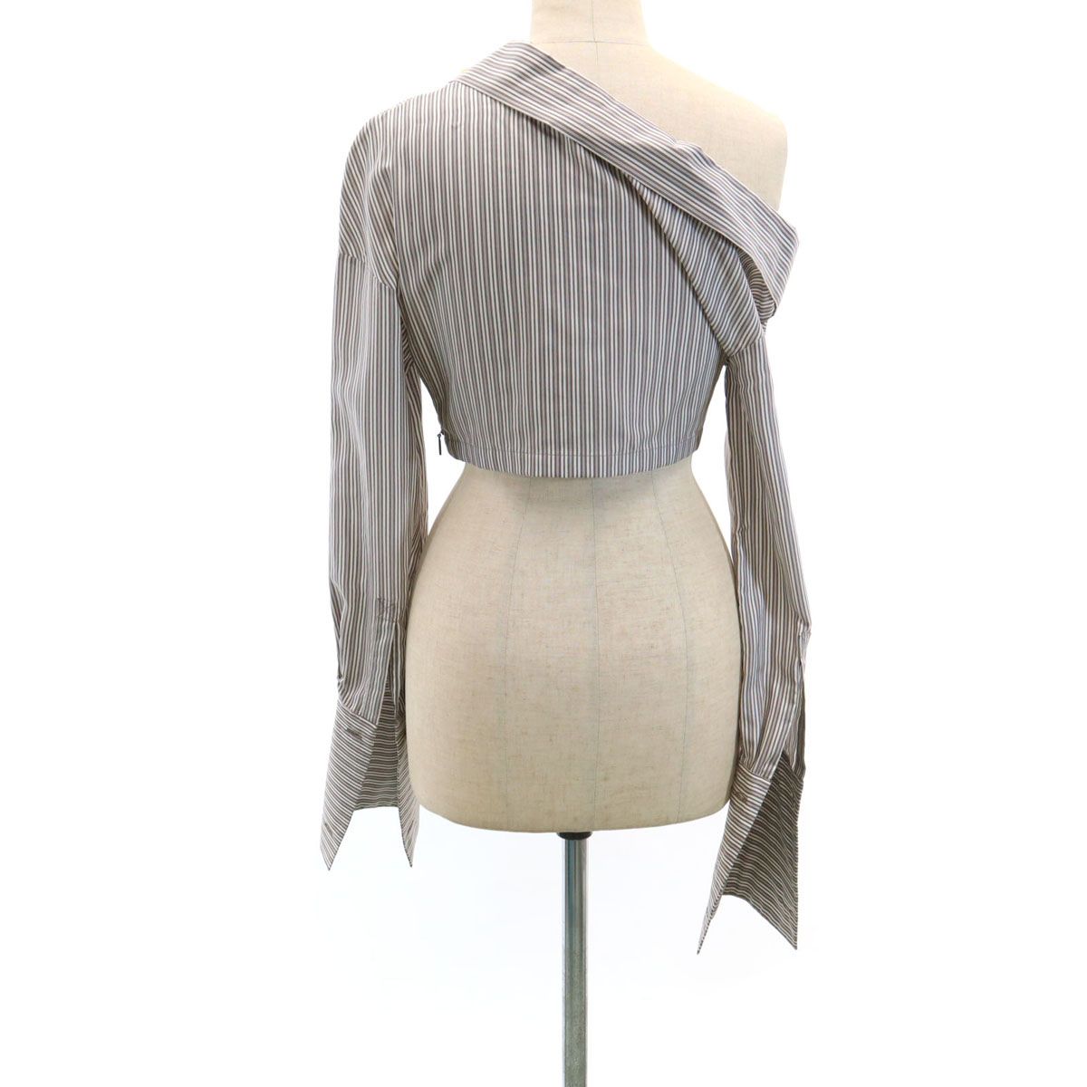 FENDI フェンディ イタリア製 シルク ストライプ柄 長袖 ショート丈 シャツ 38 ホワイト FS7472 Wカフス レディース 古着 FENDI フェンディ イタリア製 シルク ストライプ柄 長袖 ショート