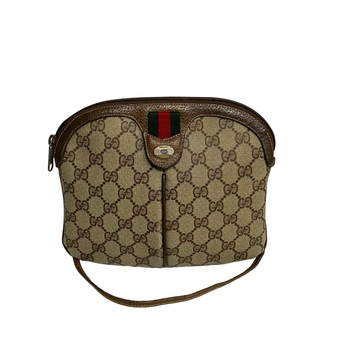 美品 GUCCI グッチ ヴィンテージ シェリーライン GG ロゴ 金具 レザー