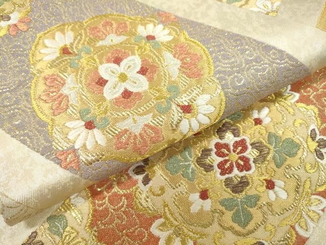 六通柄正絹袋帯　正倉院花唐草文　金彩 平和屋着物◎六通柄袋帯 正倉院道長華文 金糸 正絹 逸品