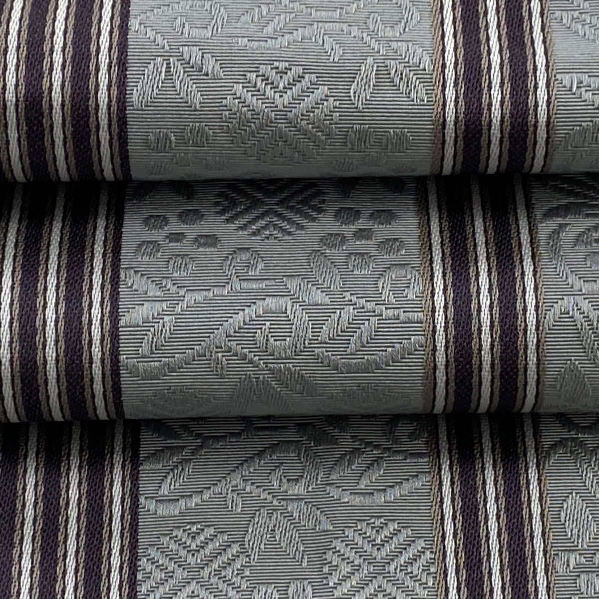 自分へのご褒美 半幅帯 秀品 博多織 笹蔓 縞 灰色 正絹 再販品