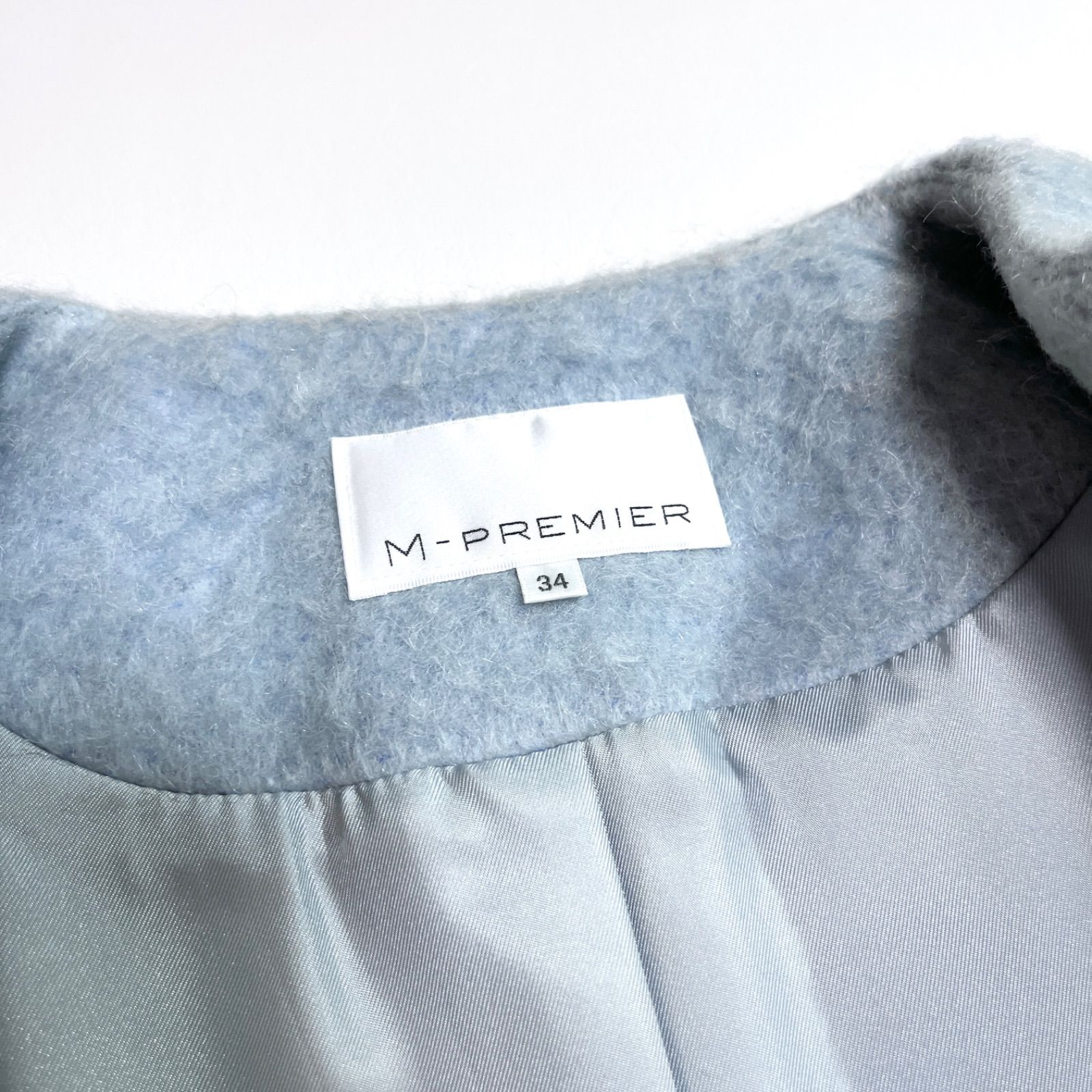 ci87i M-PREMIER ノーカラーシャギーコート ウールコート ノーカラー 